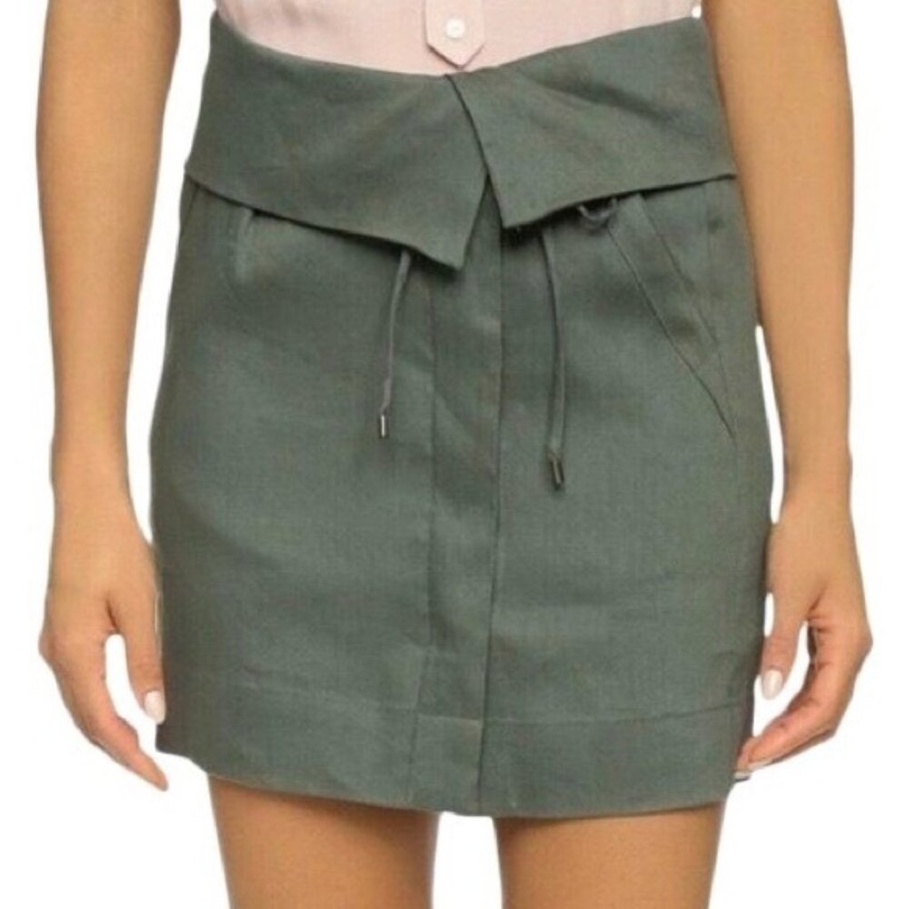 Vince Green Foldover Waistband Linen Skirt Size 8